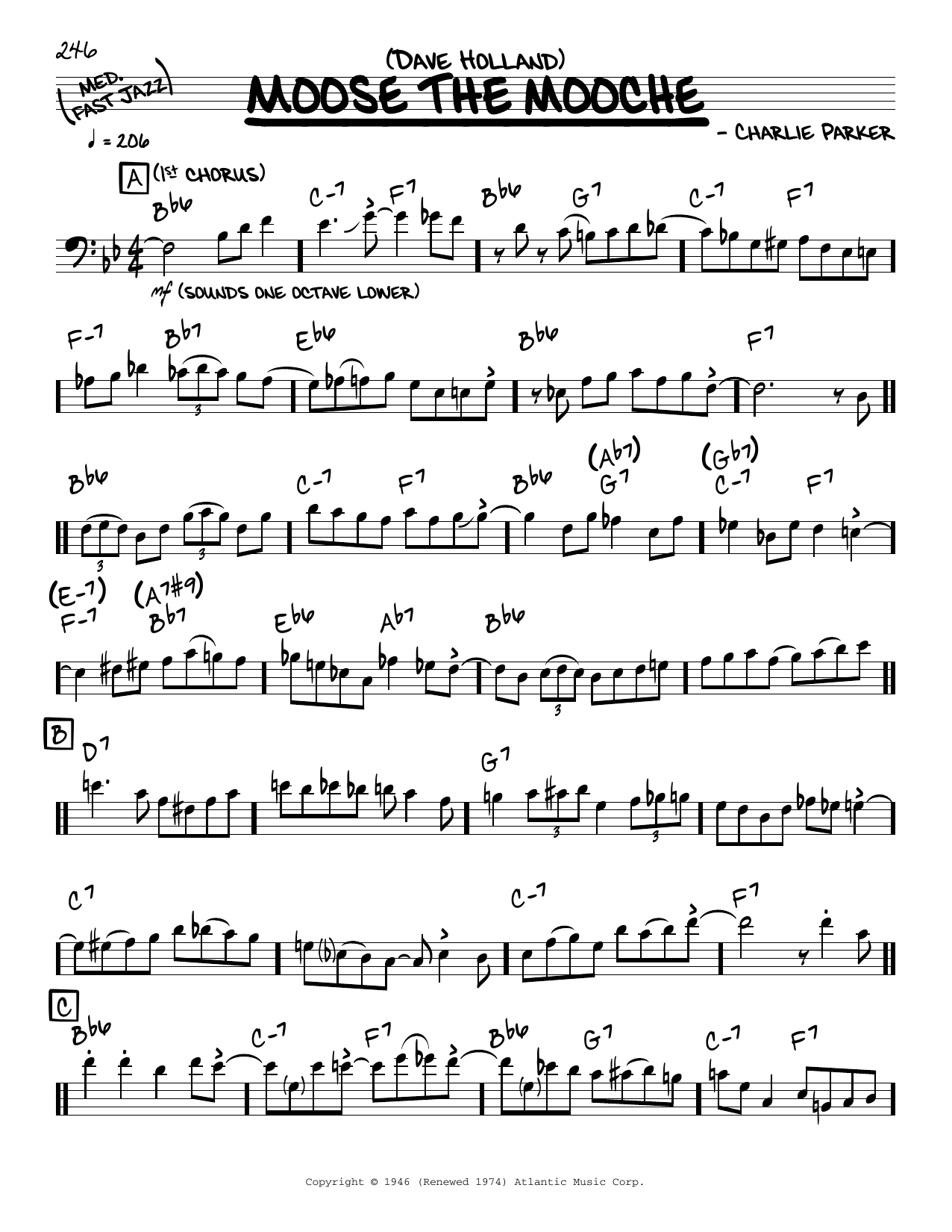 Dave Holland Moose The Mooche (solo only) sheet music notes and chords arranged for Real Book – Melody & Chords