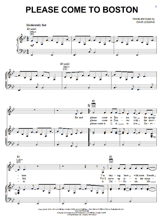 Dave Loggins Please Come To Boston sheet music notes and chords arranged for Ukulele