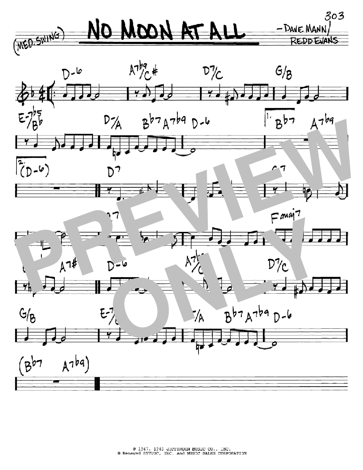 Dave Mann No Moon At All sheet music notes and chords arranged for Real Book – Melody, Lyrics & Chords