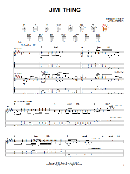 Dave Matthews & Tim Reynolds Jimi Thing sheet music notes and chords arranged for Guitar Tab