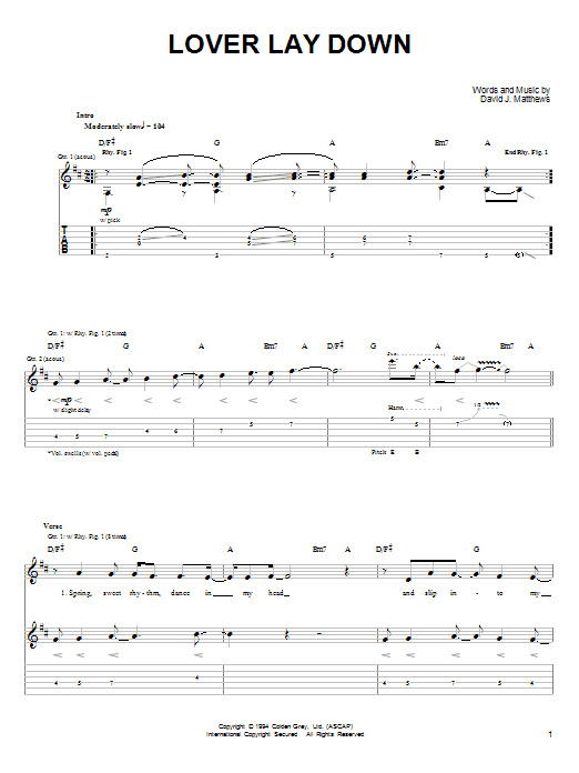 Dave Matthews & Tim Reynolds Lover Lay Down sheet music notes and chords arranged for Guitar Tab