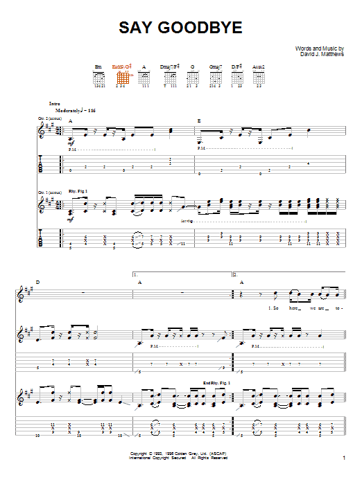 Dave Matthews & Tim Reynolds Say Goodbye sheet music notes and chords arranged for Guitar Tab