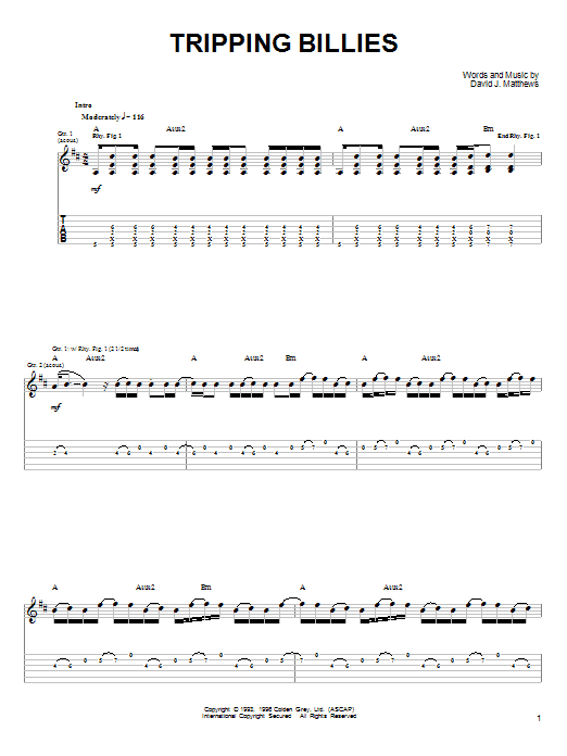 Dave Matthews & Tim Reynolds Tripping Billies sheet music notes and chords arranged for Guitar Tab