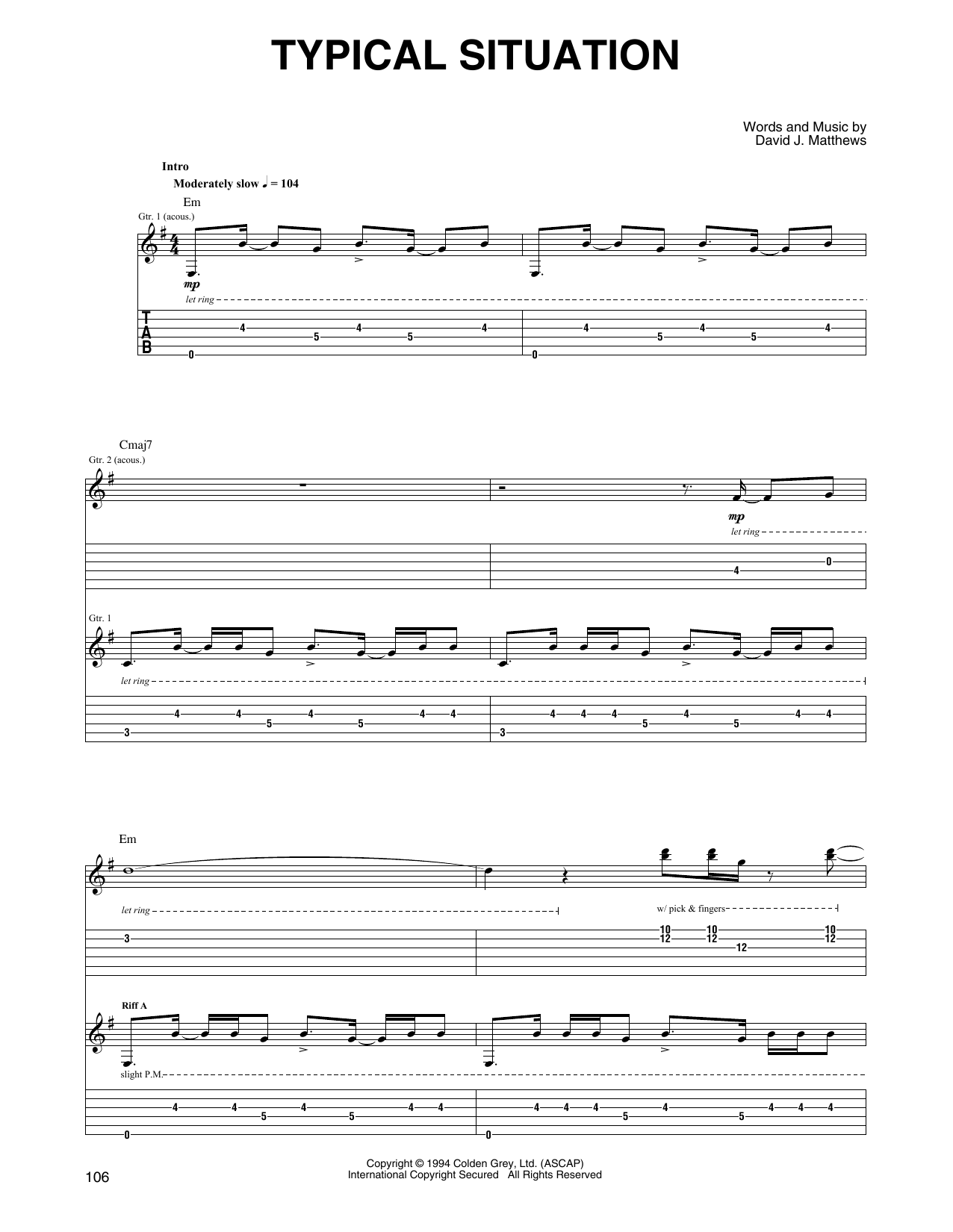 Dave Matthews & Tim Reynolds Typical Situation sheet music notes and chords arranged for Guitar Tab