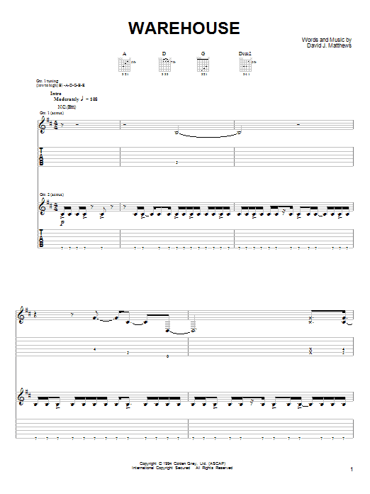 Dave Matthews & Tim Reynolds Warehouse sheet music notes and chords arranged for Guitar Tab
