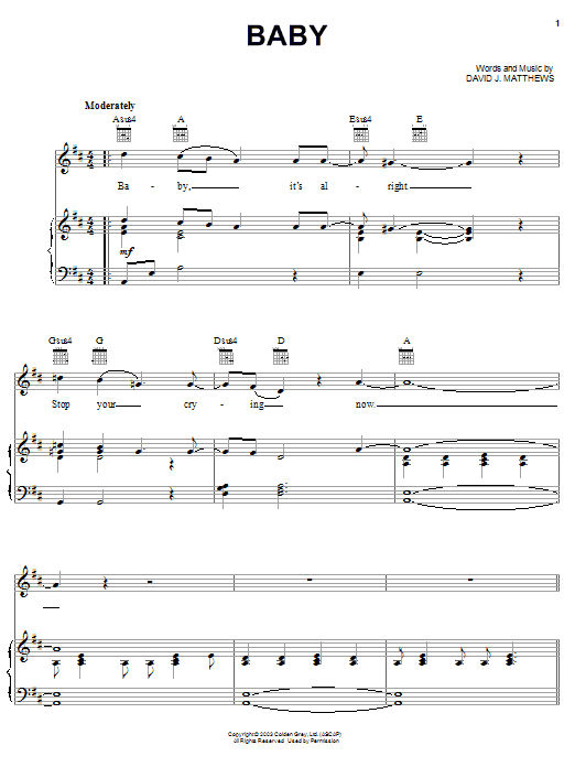 Dave Matthews Baby sheet music notes and chords arranged for Piano, Vocal & Guitar Chords (Right-Hand Melody)