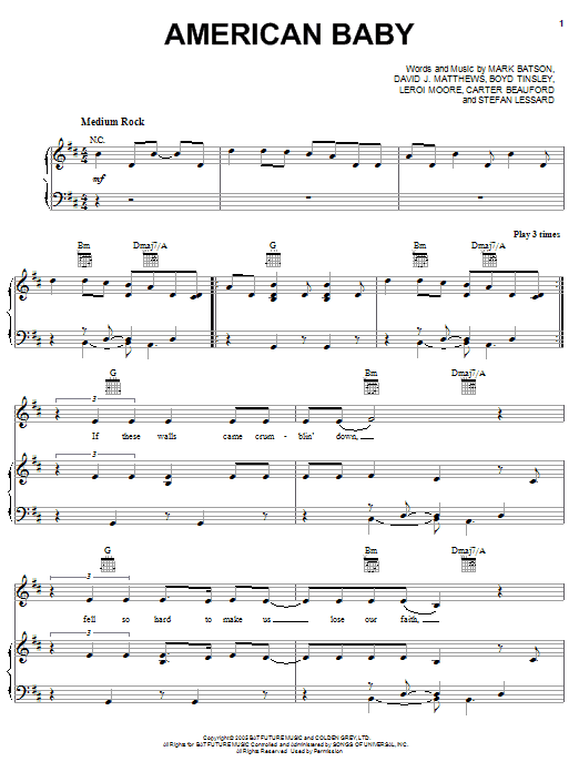 Dave Matthews Band American Baby sheet music notes and chords arranged for Guitar Chords/Lyrics