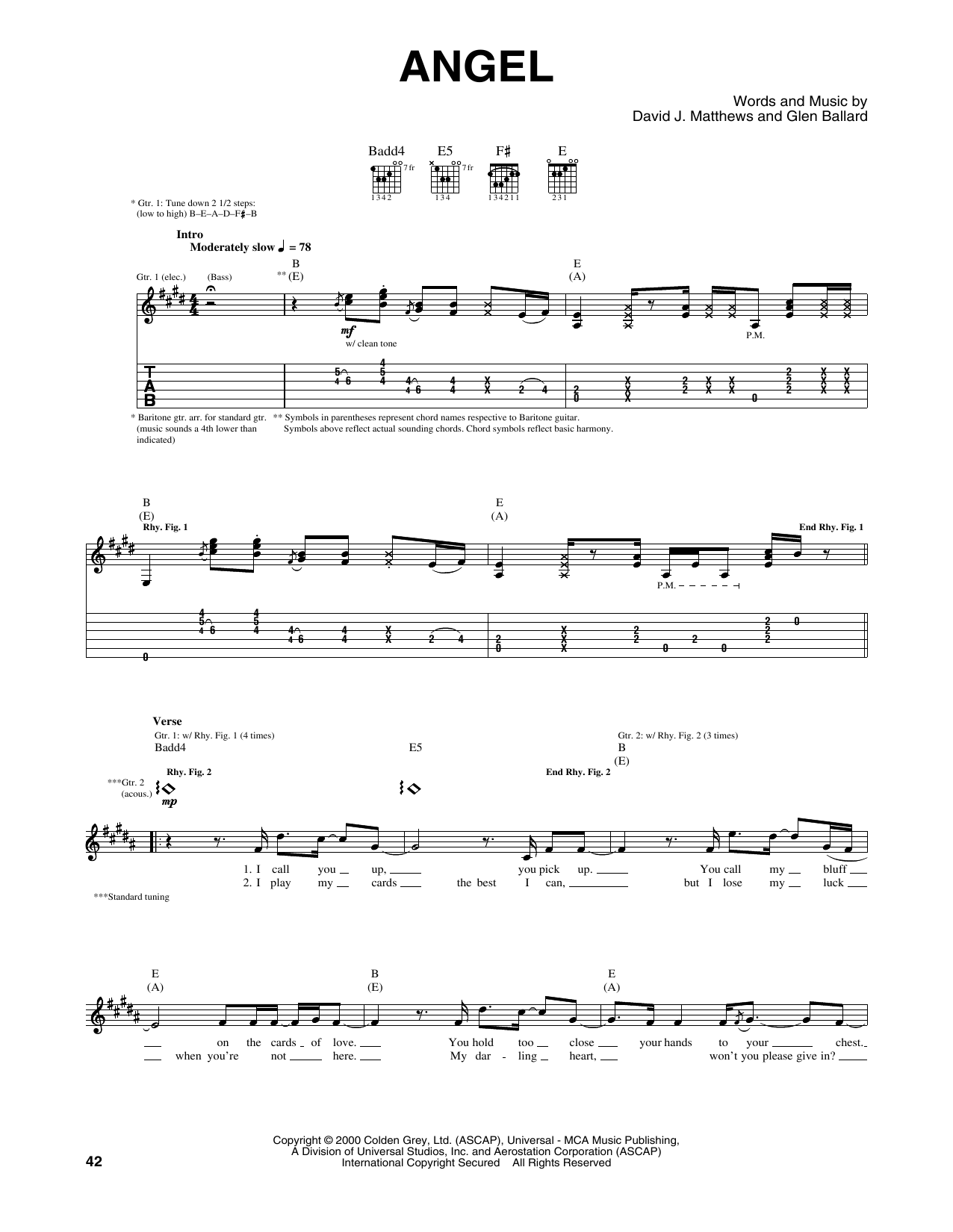 Dave Matthews Band Angel sheet music notes and chords arranged for Guitar Tab