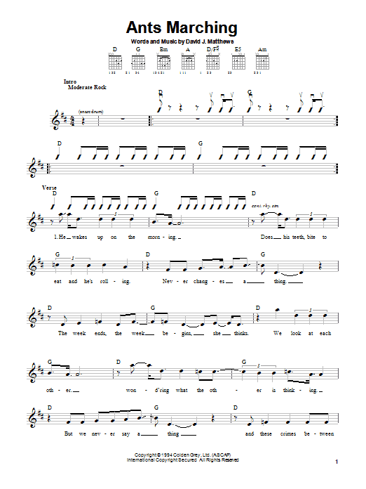 Dave Matthews Band Ants Marching sheet music notes and chords arranged for Piano, Vocal & Guitar Chords (Right-Hand Melody)