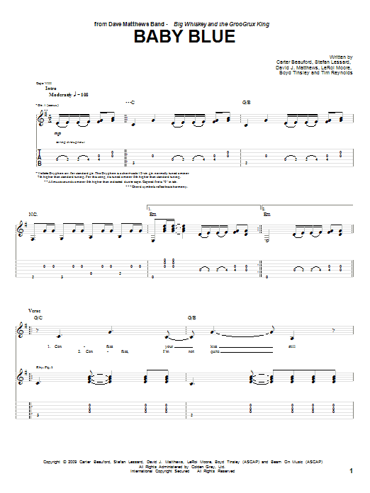 Dave Matthews Band Baby Blue sheet music notes and chords arranged for Guitar Tab