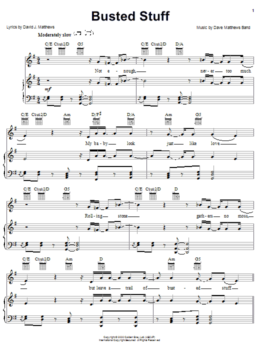 Dave Matthews Band Busted Stuff sheet music notes and chords arranged for Guitar Tab