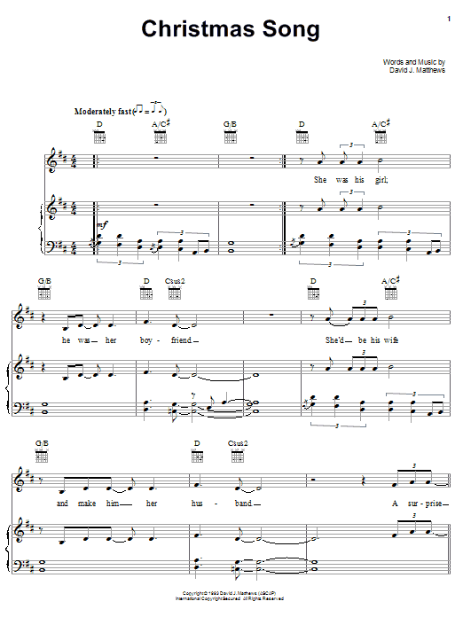 Dave Matthews Band Christmas Song sheet music notes and chords arranged for Piano, Vocal & Guitar Chords (Right-Hand Melody)