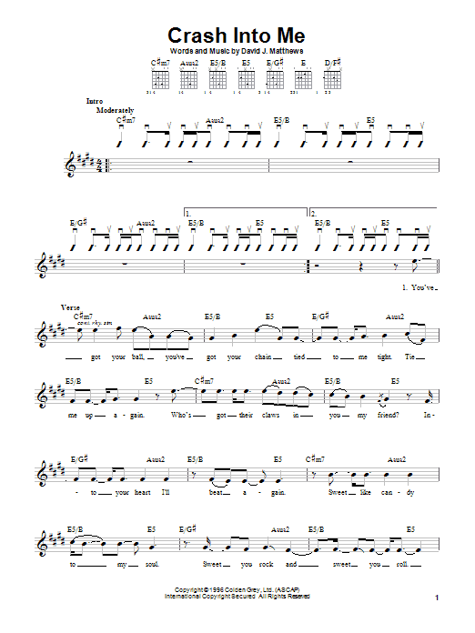 Dave Matthews Band Crash Into Me sheet music notes and chords arranged for Guitar Chords/Lyrics