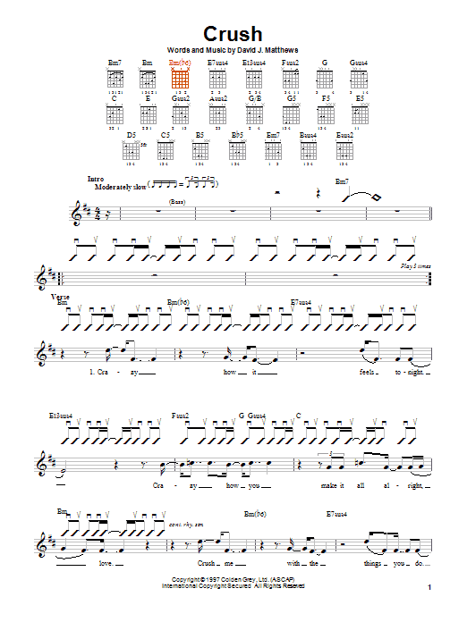 Dave Matthews Band Crush sheet music notes and chords arranged for Guitar Chords/Lyrics