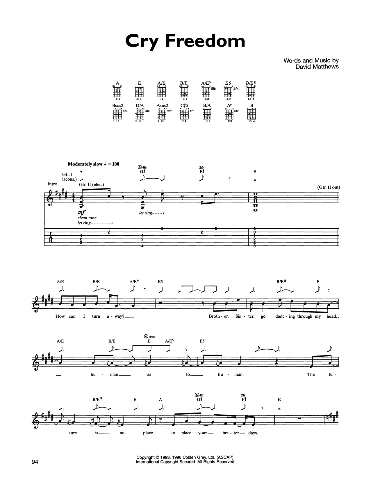 Dave Matthews Band Cry Freedom sheet music notes and chords arranged for Guitar Tab