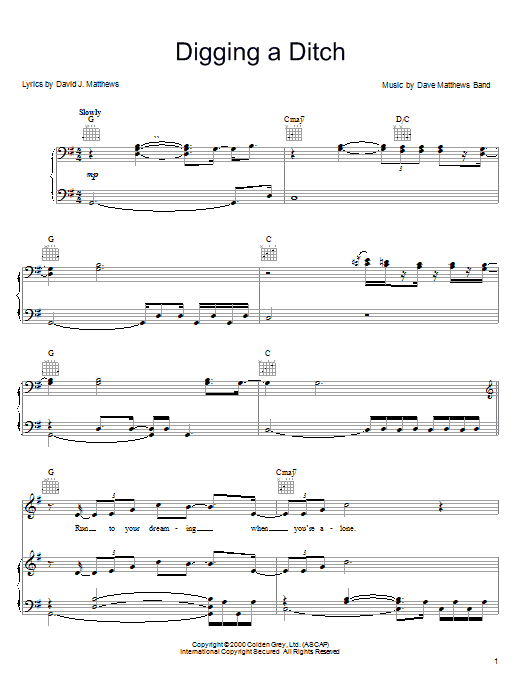 Dave Matthews Band Digging A Ditch sheet music notes and chords arranged for Guitar Chords/Lyrics