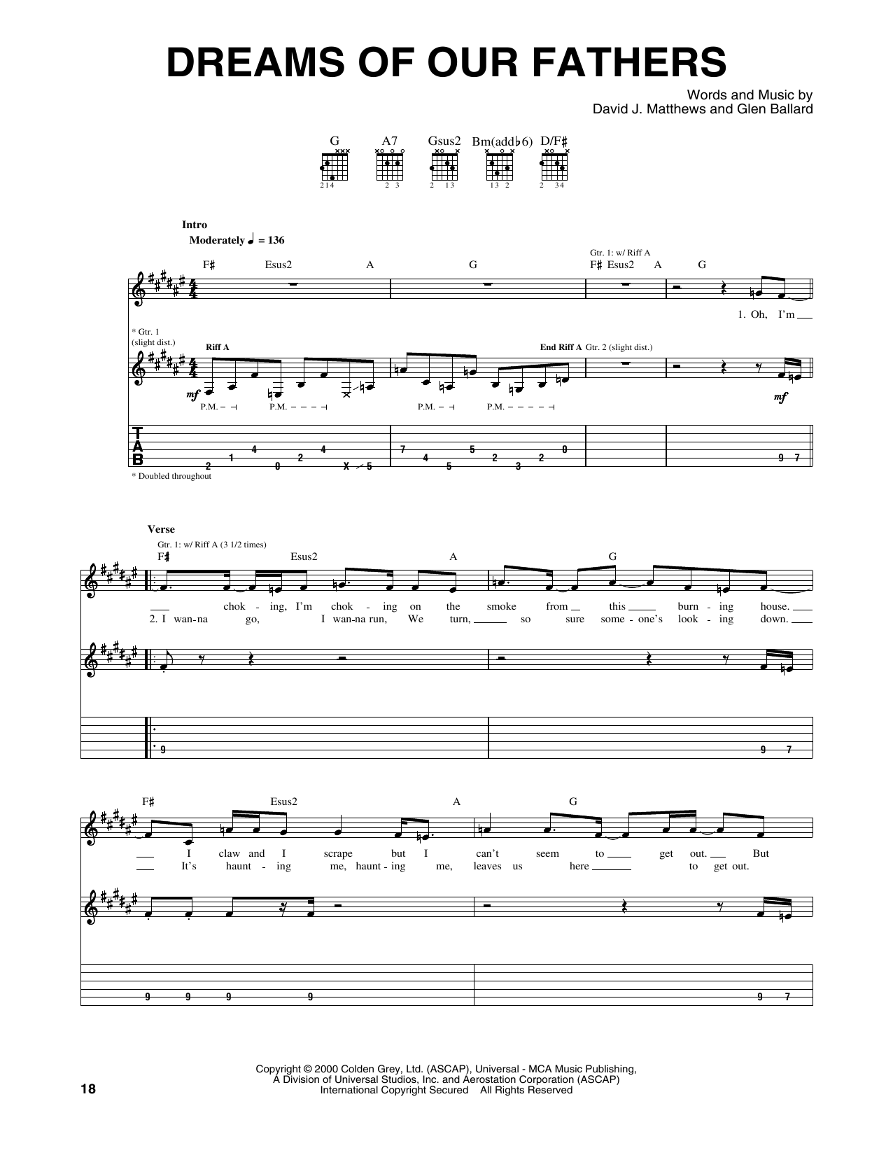 Dave Matthews Band Dreams Of Our Fathers sheet music notes and chords arranged for Guitar Tab
