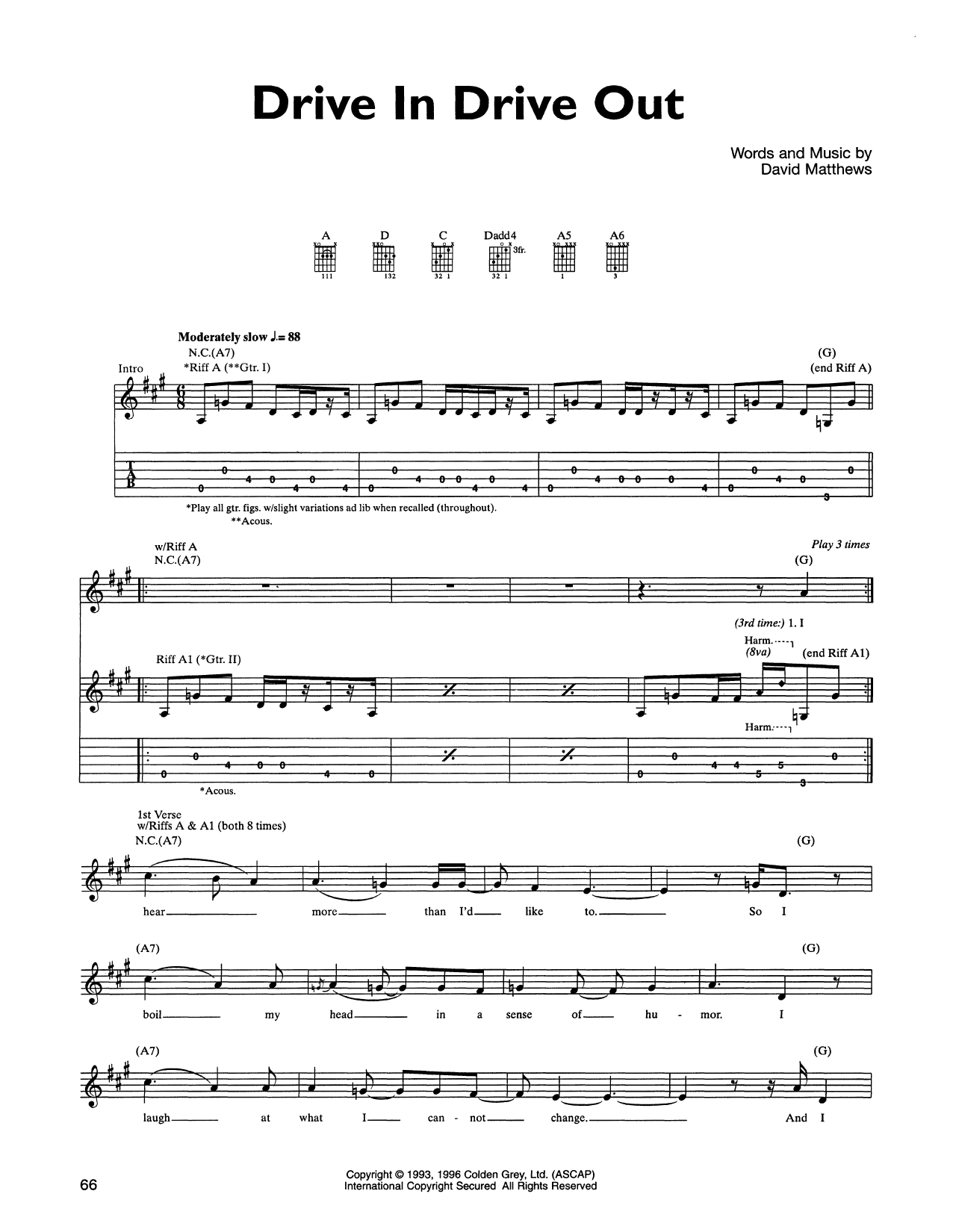 Dave Matthews Band Drive In Drive Out sheet music notes and chords arranged for Guitar Tab