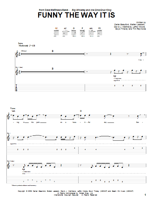 Dave Matthews Band Funny The Way It Is sheet music notes and chords arranged for Guitar Tab