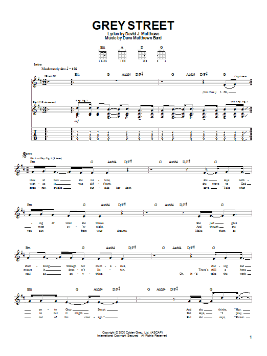 Dave Matthews Band Grey Street sheet music notes and chords arranged for Drums Transcription