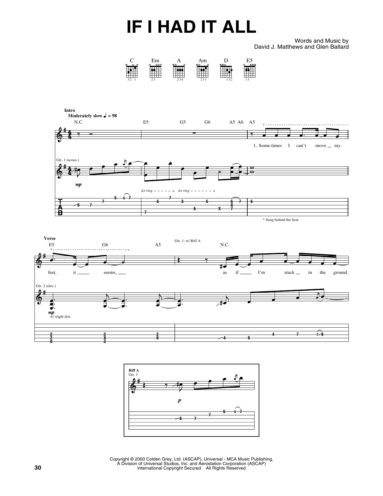 Dave Matthews Band If I Had It All sheet music notes and chords arranged for Guitar Tab