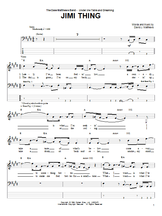 Dave Matthews Band Jimi Thing sheet music notes and chords arranged for Guitar Tab