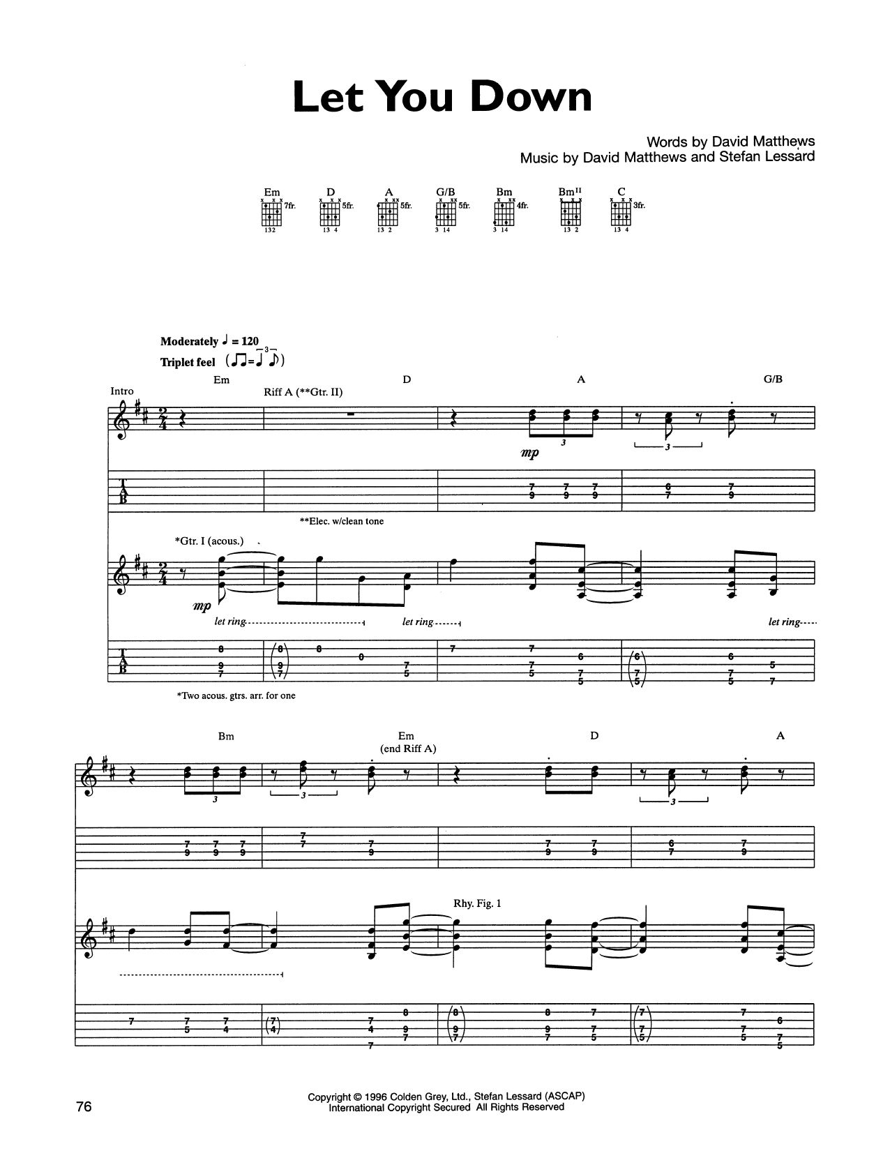 Dave Matthews Band Let You Down sheet music notes and chords arranged for Guitar Tab