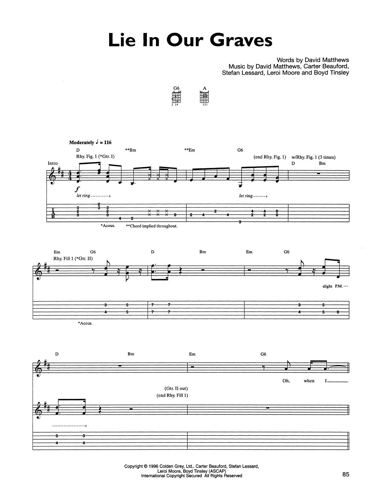 Dave Matthews Band Lie In Our Graves sheet music notes and chords arranged for Guitar Tab