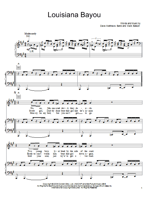 Dave Matthews Band Louisiana Bayou sheet music notes and chords arranged for Guitar Chords/Lyrics