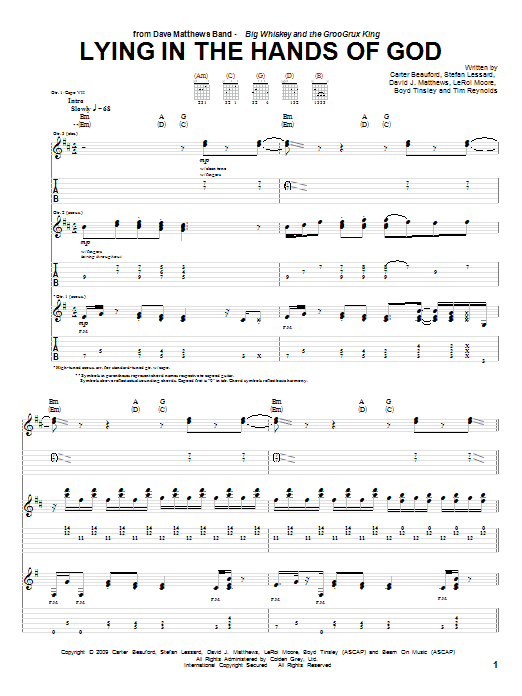 Dave Matthews Band Lying In The Hands Of God sheet music notes and chords arranged for Guitar Tab