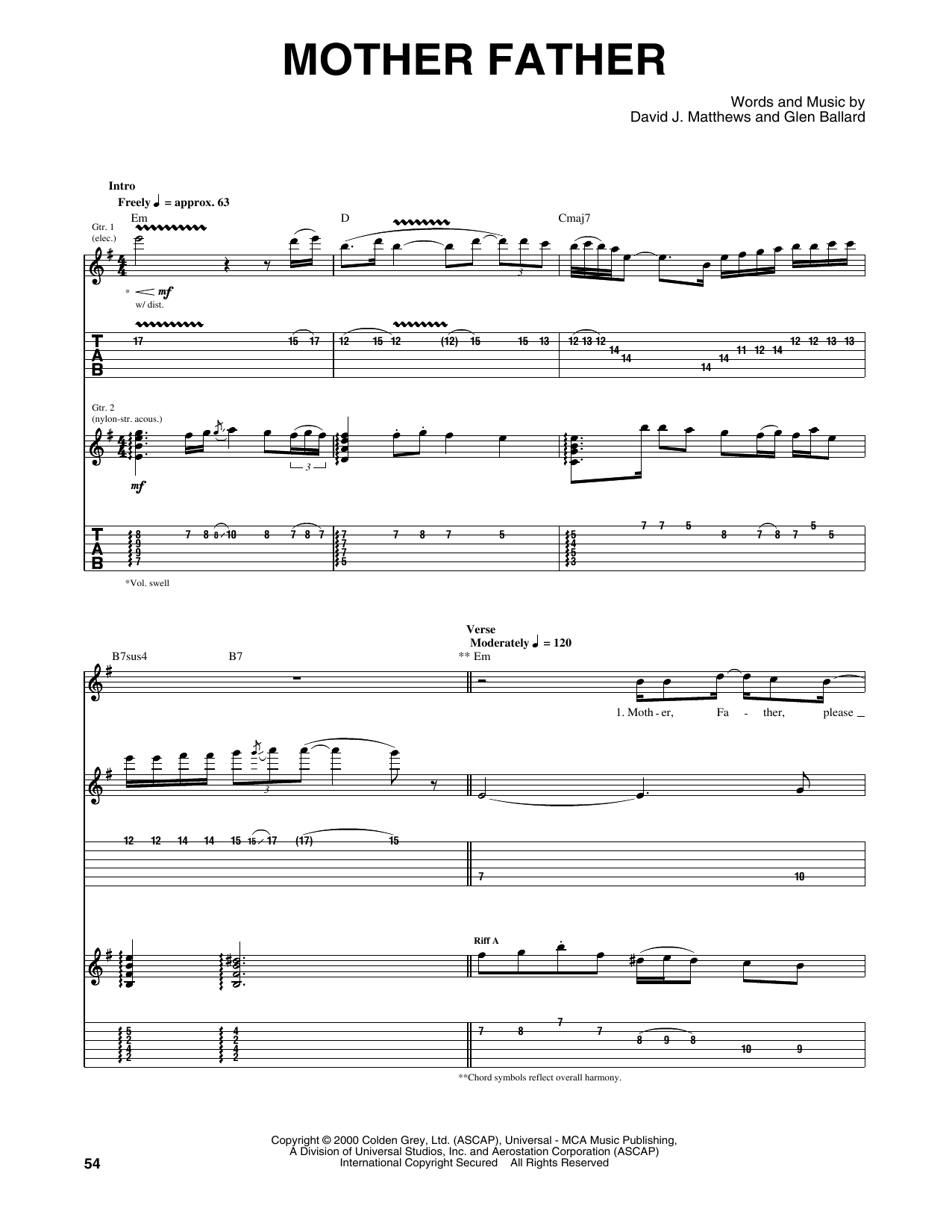 Dave Matthews Band Mother Father sheet music notes and chords arranged for Guitar Tab