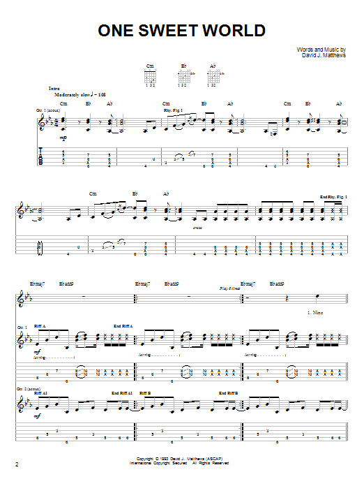 Dave Matthews Band One Sweet World sheet music notes and chords arranged for Easy Guitar