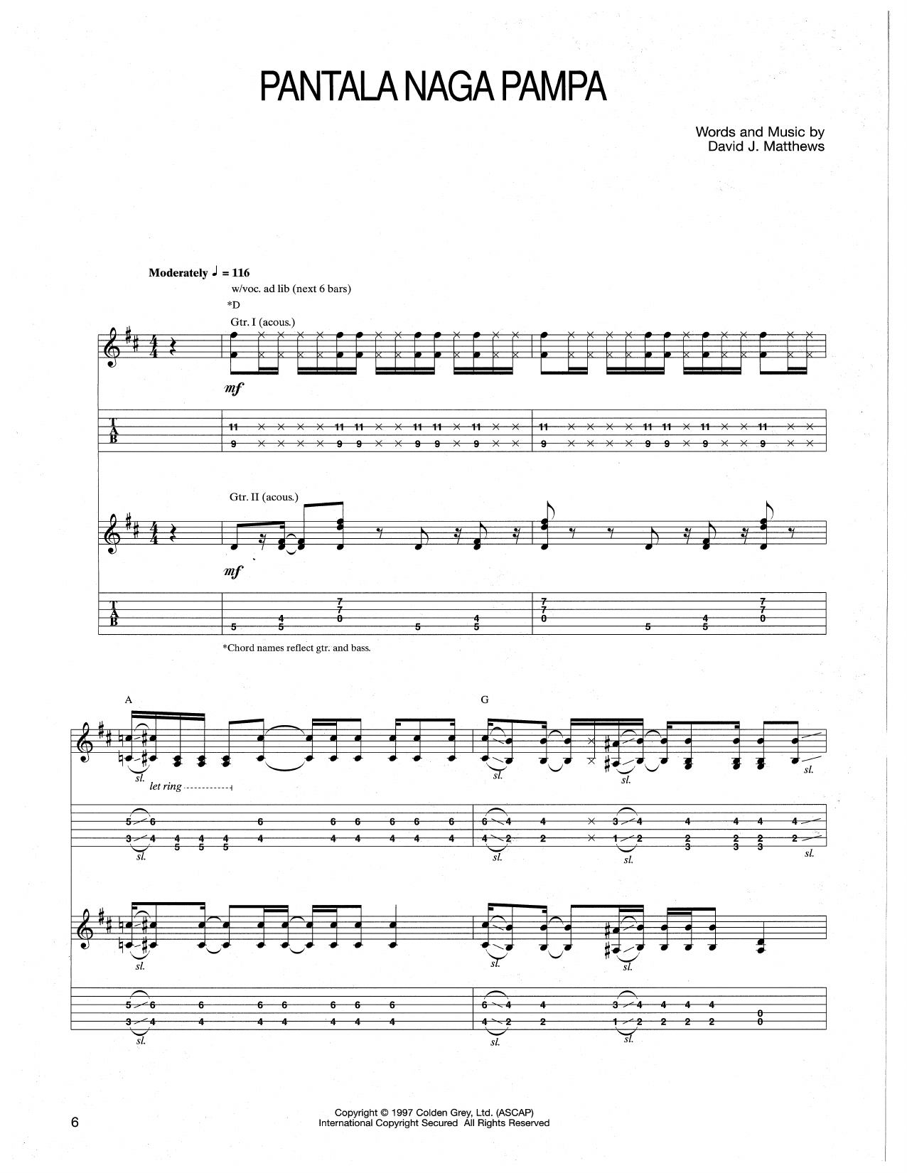 Dave Matthews Band Pantala Naga Pampa sheet music notes and chords arranged for Guitar Tab