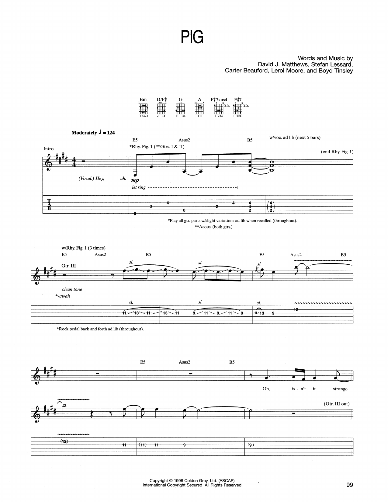Dave Matthews Band Pig sheet music notes and chords arranged for Guitar Tab
