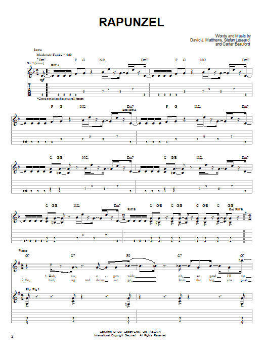Dave Matthews Band Rapunzel sheet music notes and chords arranged for Piano, Vocal & Guitar Chords (Right-Hand Melody)