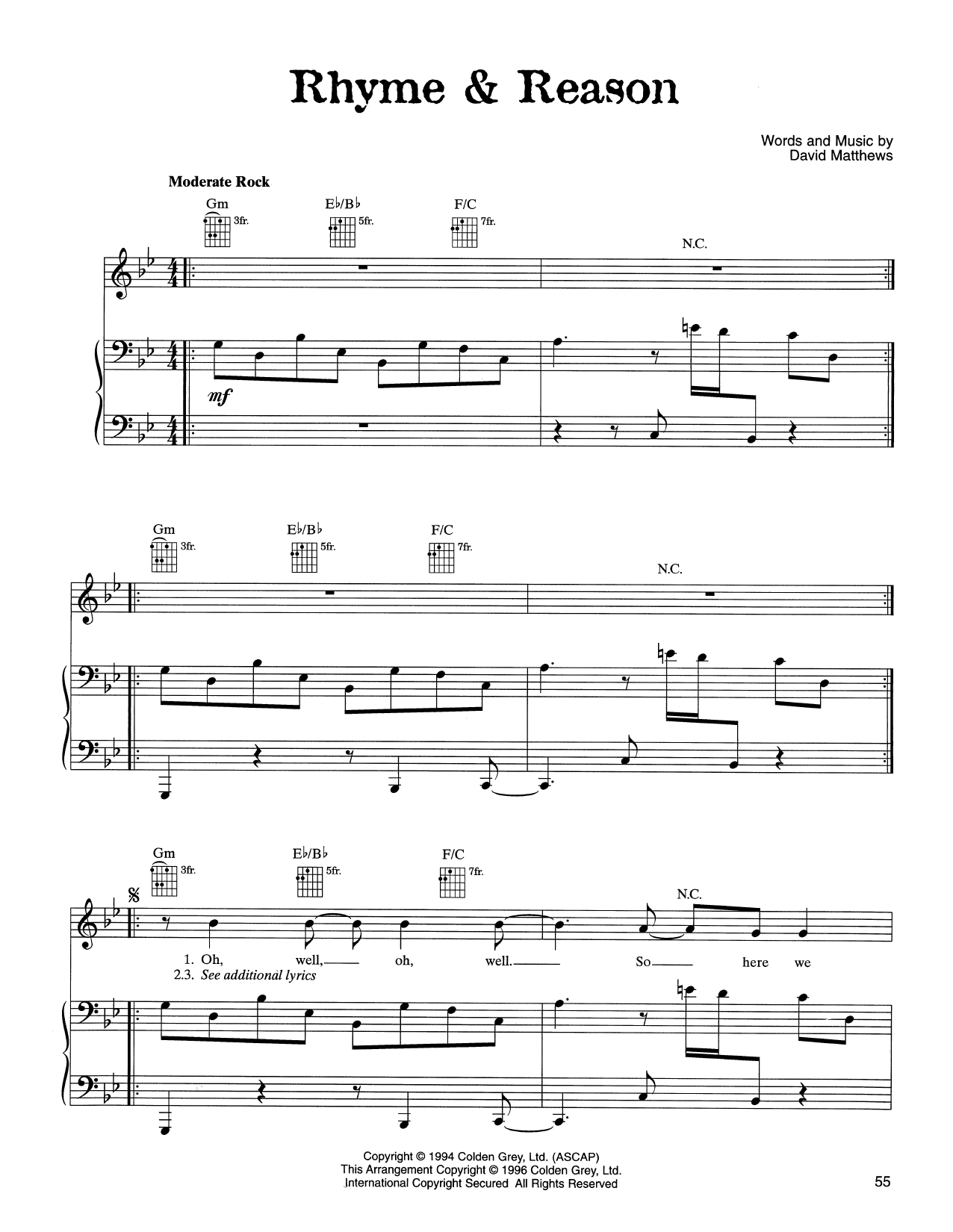 Dave Matthews Band Rhyme & Reason sheet music notes and chords arranged for Piano, Vocal & Guitar Chords (Right-Hand Melody)