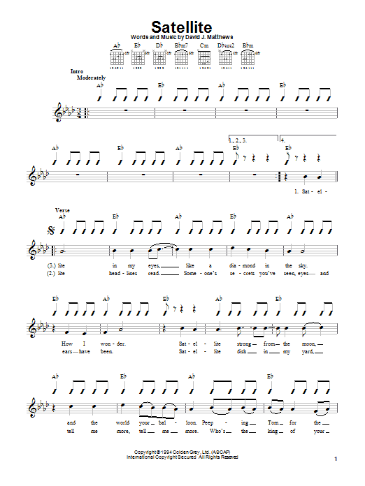 Dave Matthews Band Satellite sheet music notes and chords arranged for Piano, Vocal & Guitar Chords (Right-Hand Melody)