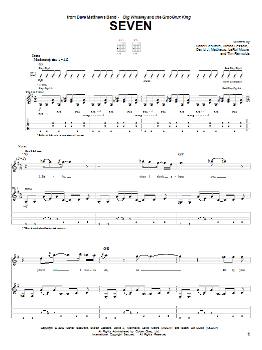Dave Matthews Band Seven sheet music notes and chords arranged for Guitar Tab