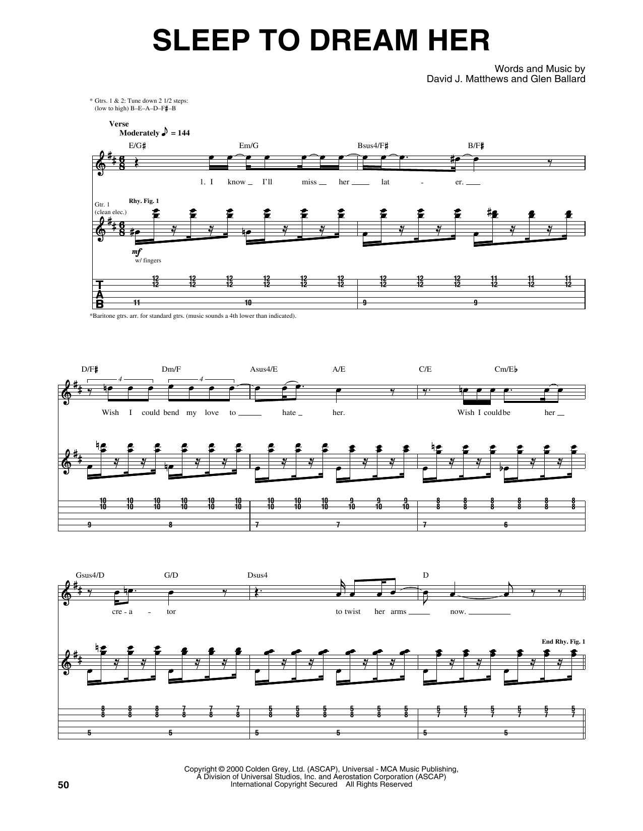 Dave Matthews Band Sleep To Dream Her sheet music notes and chords arranged for Guitar Tab