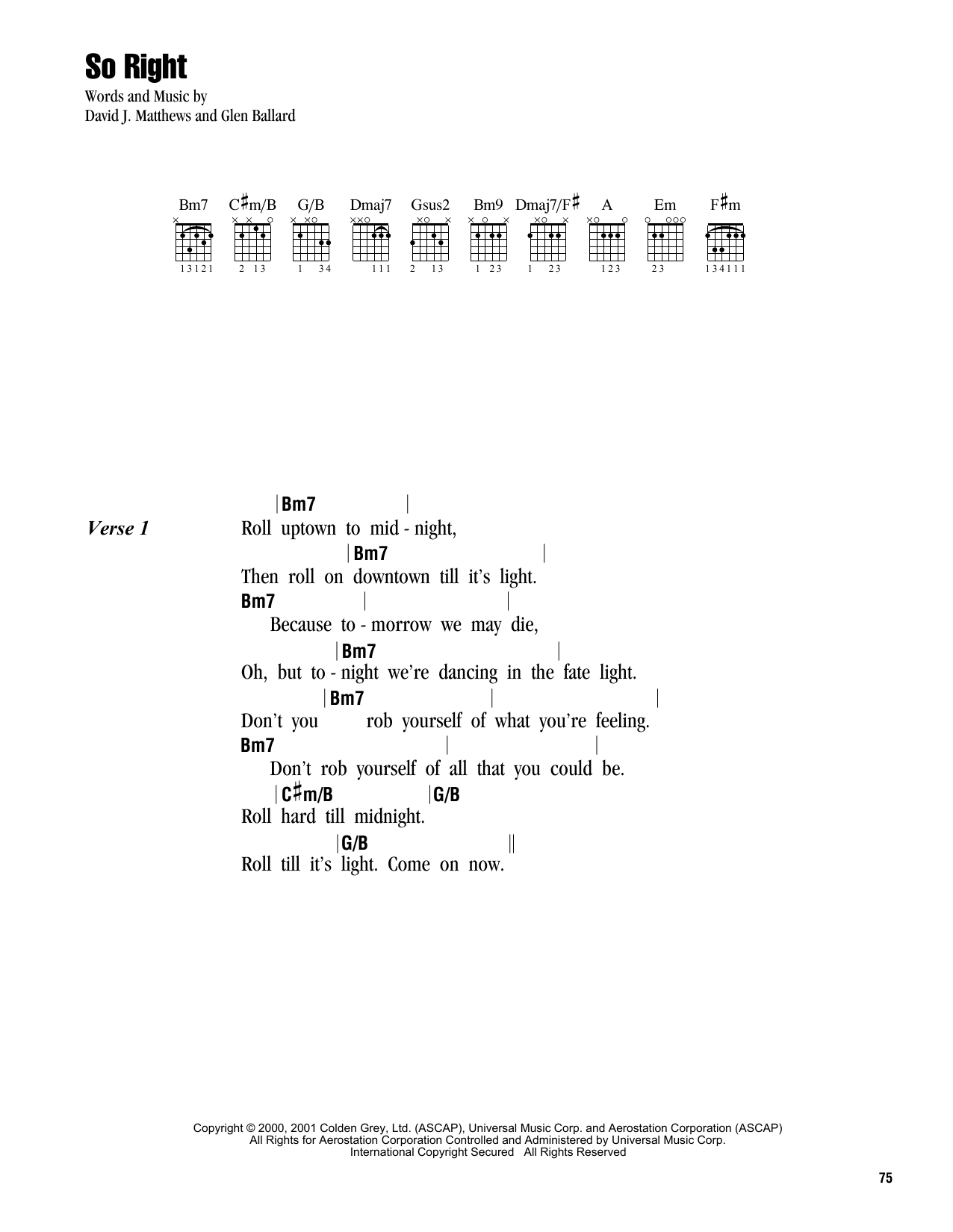 Dave Matthews Band So Right sheet music notes and chords arranged for Guitar Chords/Lyrics