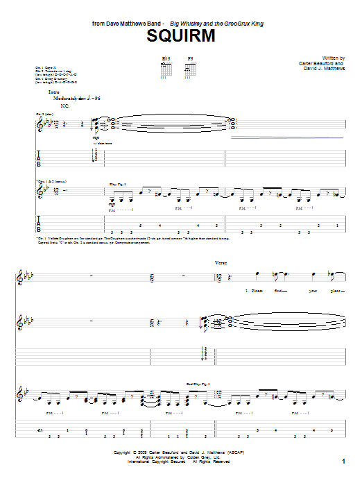 Dave Matthews Band Squirm sheet music notes and chords arranged for Guitar Tab