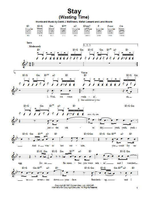 Dave Matthews Band Stay (Wasting Time) sheet music notes and chords arranged for Guitar Tab