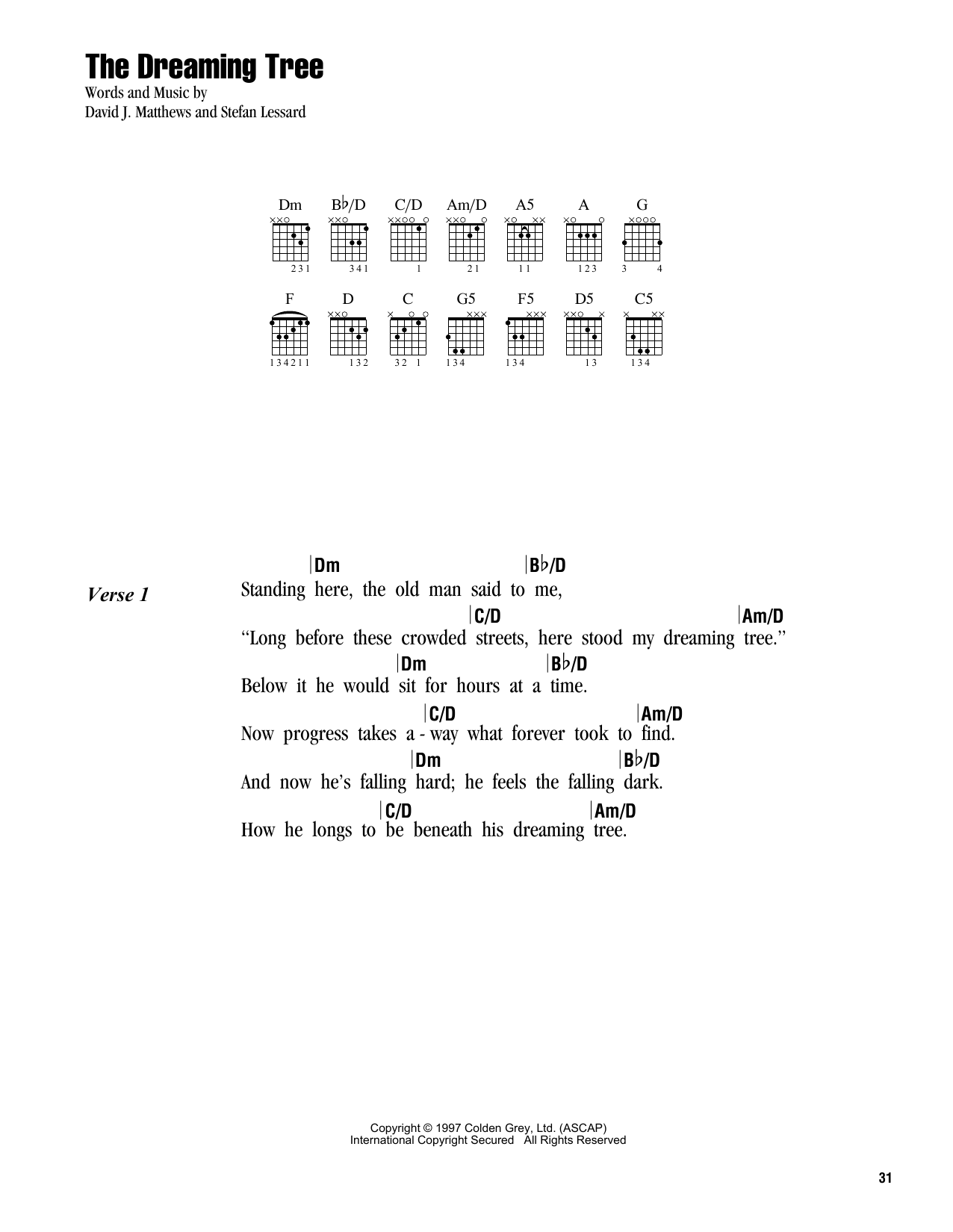 Dave Matthews Band The Dreaming Tree sheet music notes and chords arranged for Guitar Chords/Lyrics