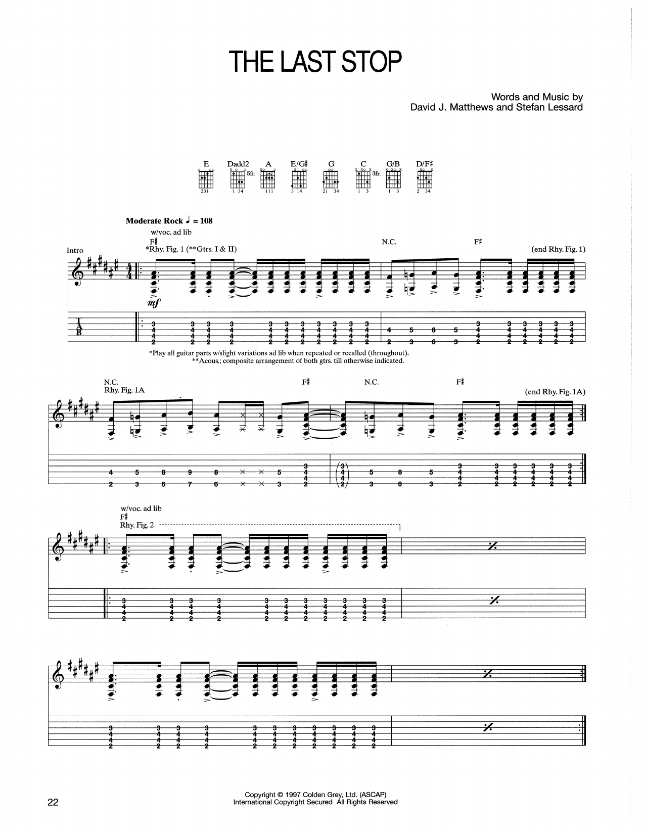 Dave Matthews Band The Last Stop sheet music notes and chords arranged for Guitar Tab