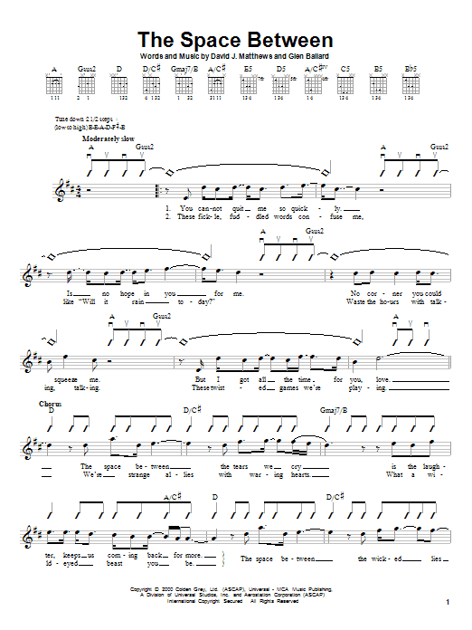 Dave Matthews Band The Space Between sheet music notes and chords arranged for Guitar Lead Sheet