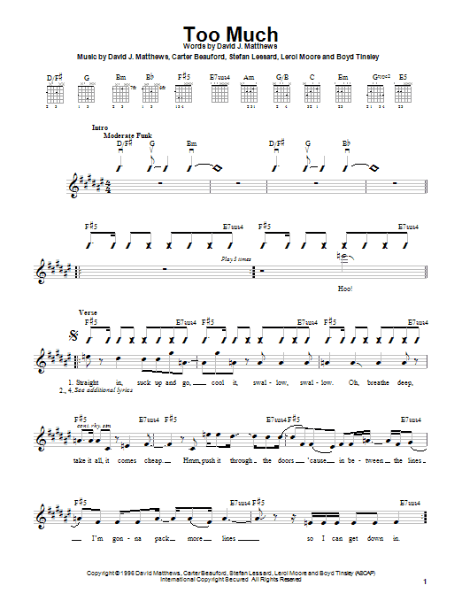 Dave Matthews Band Too Much sheet music notes and chords arranged for Guitar Chords/Lyrics