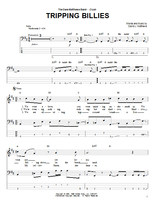 Dave Matthews Band Tripping Billies sheet music notes and chords arranged for Guitar Chords/Lyrics