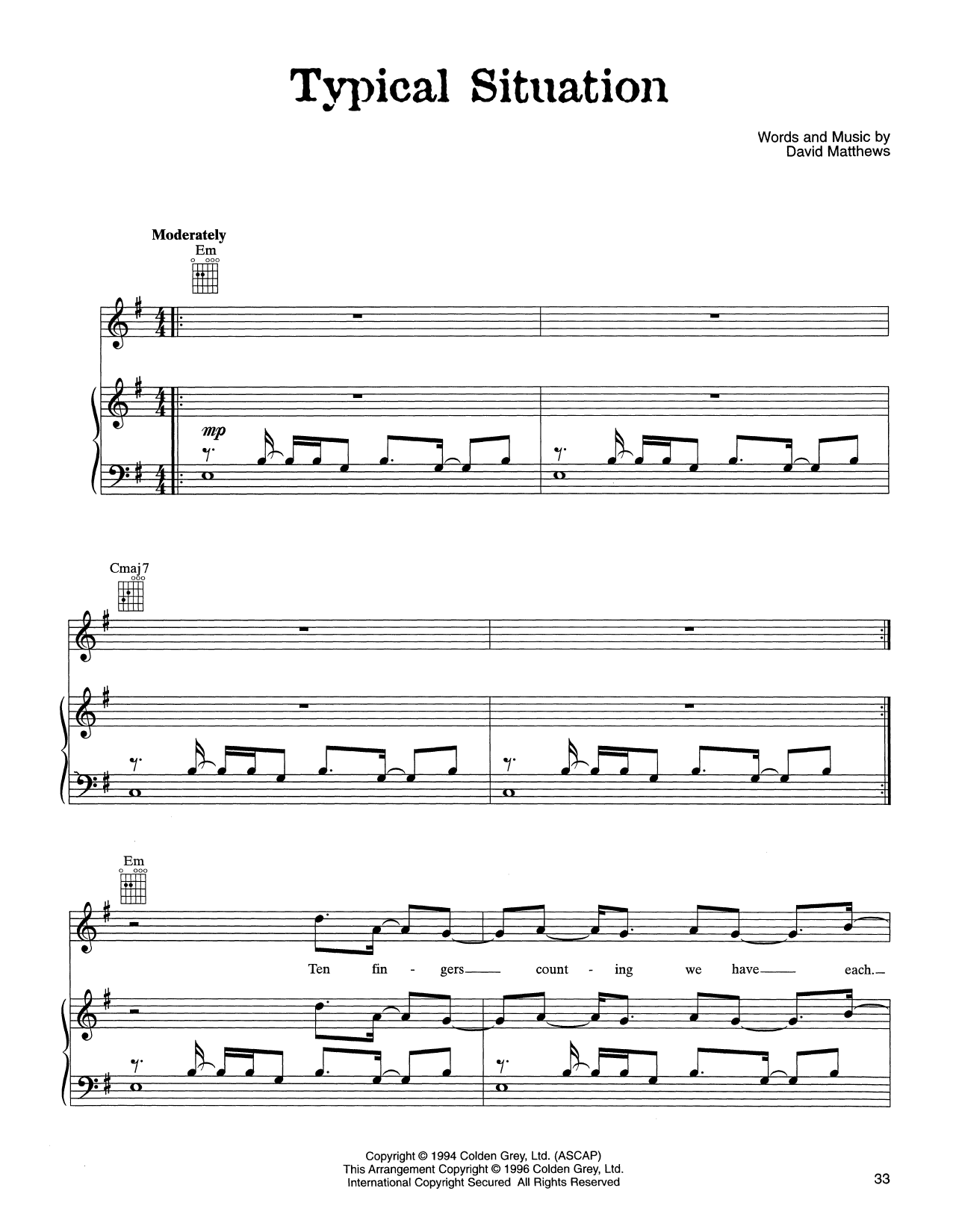 Dave Matthews Band Typical Situation sheet music notes and chords arranged for Piano, Vocal & Guitar Chords (Right-Hand Melody)
