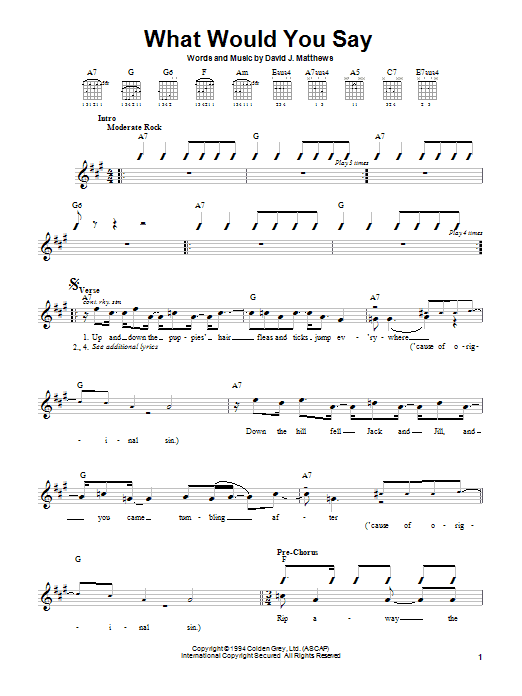 Dave Matthews Band What Would You Say sheet music notes and chords arranged for Piano, Vocal & Guitar Chords (Right-Hand Melody)