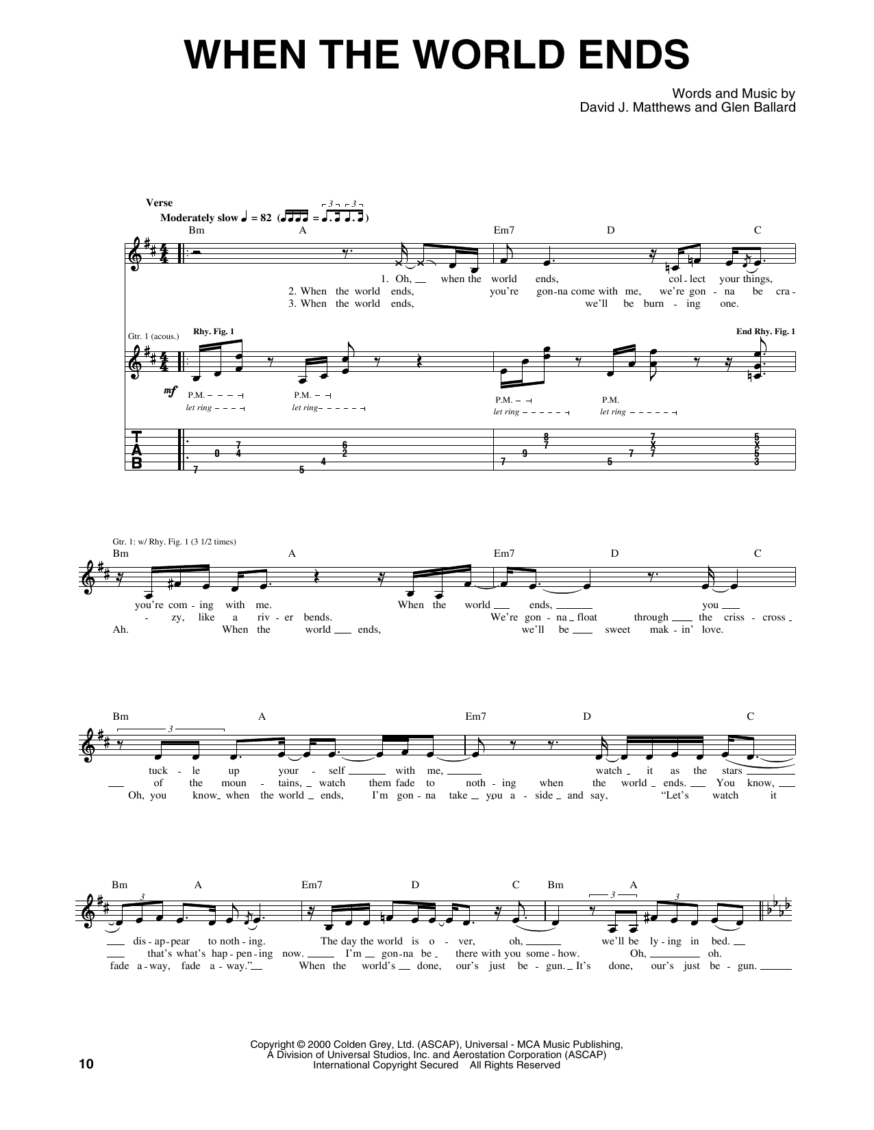 Dave Matthews Band When The World Ends sheet music notes and chords arranged for Guitar Tab